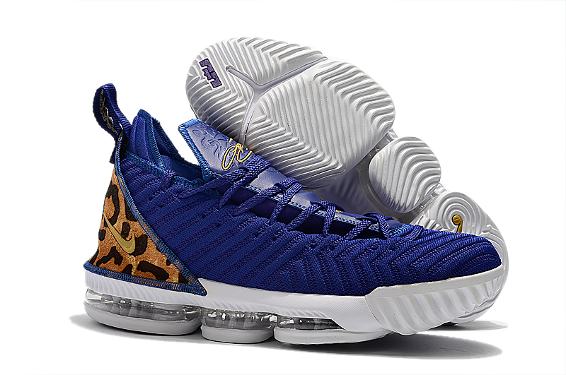 Nike LeBron 16 Champion Blue Cheetah Print Yellow Shoes